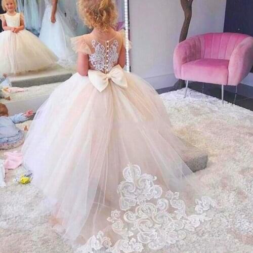 Satin Flower Girls Dresses With Bow Sash First Communion Dress For Little Kids Party Birthday Dress Toddlers Formal Pageant Gown