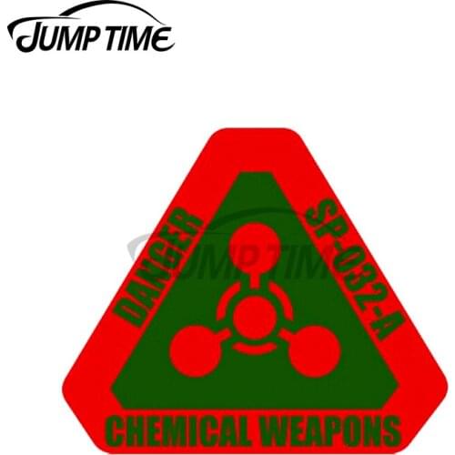 Jump Time 13 x 13cm For Chemical Weapons Warning Car Stickers and Decals Occlusion Scratch Vinyl Waterproof Bumper Windows Decor