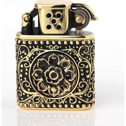 Armor Six-character Mantra High-grade Pure Copper Carving Kerosene Lighter Vintage Gadgets for Men Smoking Accessories for Weed