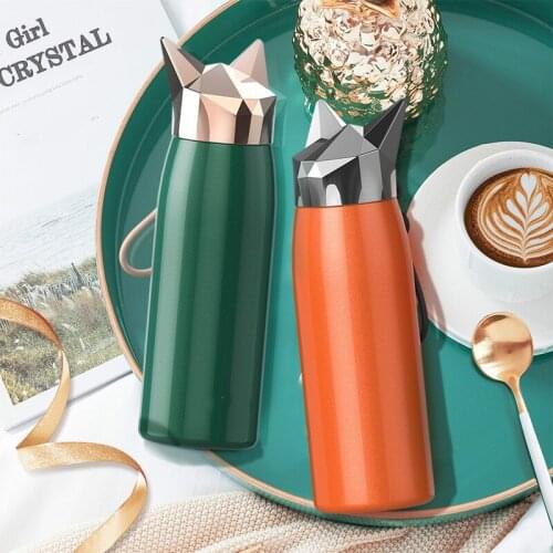 300ML Cute Cat Fox Ear Water Bottle wholesale items Double Wall Thermos Stainless Steel Vacuum Flasks Thermal Travel Mug