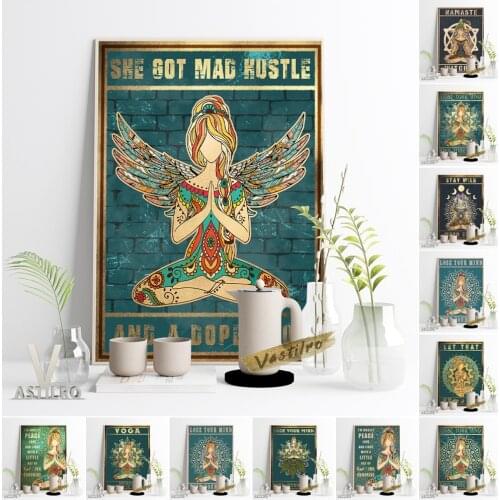 Flower Children Yoga Bodybuilding Poster Hippie Girl Vintage Canvas Painting Meditation Relaxed Asana Namaste Retro Home Decor