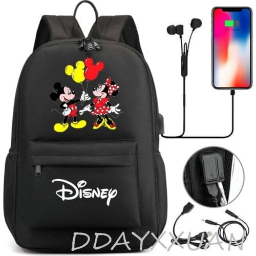Disney Mickey Mouse Childrens backpack boys and girls candy color school bag student backpack travel bag USB charging SchoolBag