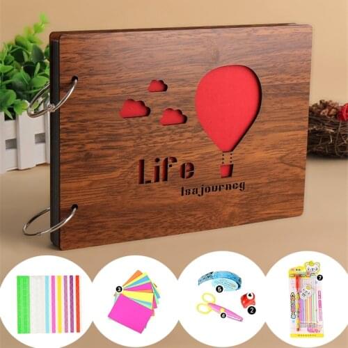 DIY 8 Inch Photo Albums Set Wood Self-adhesive Personalized Baby Wedding Family Memory Record Scrapbook Photobook
