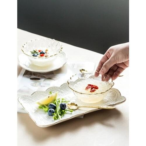 Nordic Home Tableware Supplies Gold Inlay Dry Fruit Bowls Glass Salad Bowl Verrine Dessert Bowl Ice Cream Bowl Decorative
