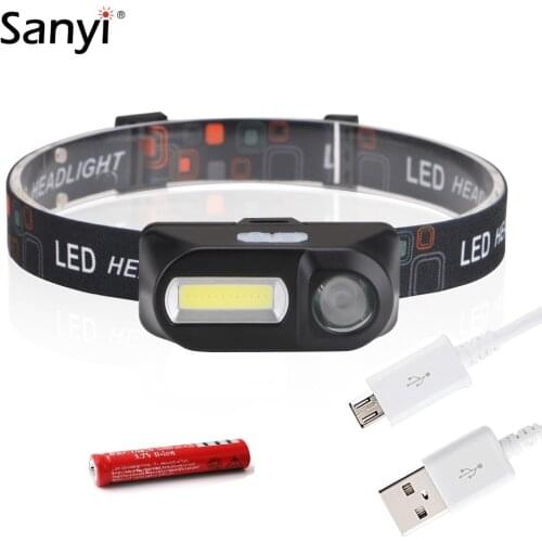 Sanyi XPE+COB LED Mini Headlamp 6 Modes Headlight Waterproof 18650 Flashlight Torch Head Lantern For Hunting Night Fishing