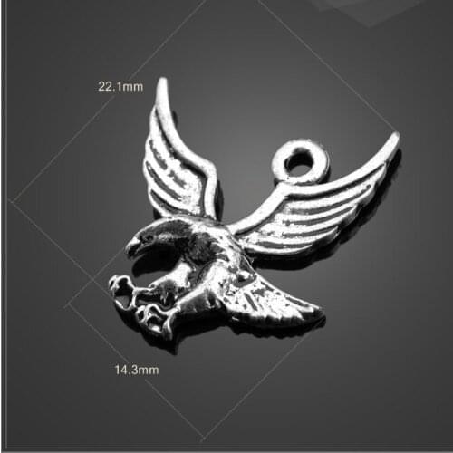 High quality 20 PCS/Lot 14.3mm*22.1mm alloy silver plated small bracelet charms hawk charms