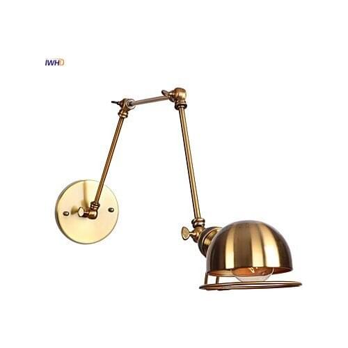 IWHD Gold Retro LED Vintage Wall Lamp Beside Bedroom Stair Swing long Arm Wall Light Fixtures Wandlamp Lampara Pared Industrial