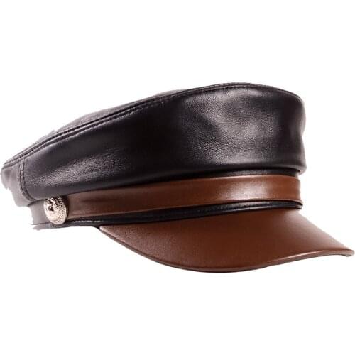 Womens Mens 100% Real Leather Sheep Skin Fashion Newsboy Military Hat Drivers Army Hats/Caps