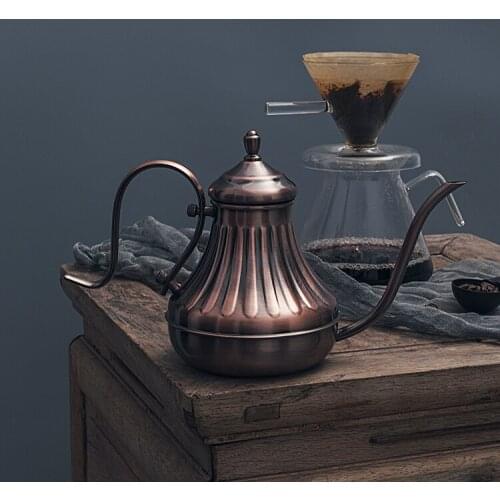 Retro long-mouthed hand pot coffee fine spout pot stainless steel coffee drip filter pot Japanese hanging ear hand flush pot