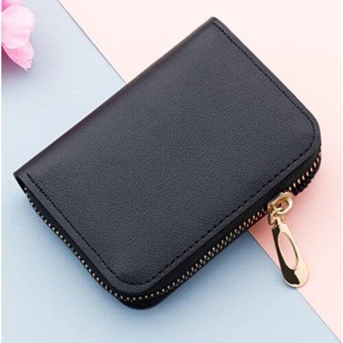 11/22 Bits Womens Organ Zipper Card Holder Credit Bank Case Pink Black Business Coin Purse Unisex PU Leather Organizer Wallet