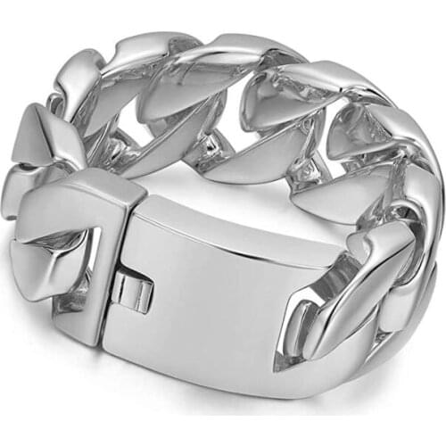 Chunky Heavy 32mm Thick Stainless Steel Bracelet Mens Punk Gothic Curb Cuban Chain 8.66''/9.5' Huge Large Jewelry Shiny Polished