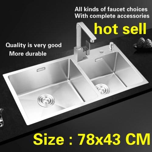 Free shipping Food grade 304 stainless steel kitchen sink thickness 4 mm double - groove durable 78x43 CM