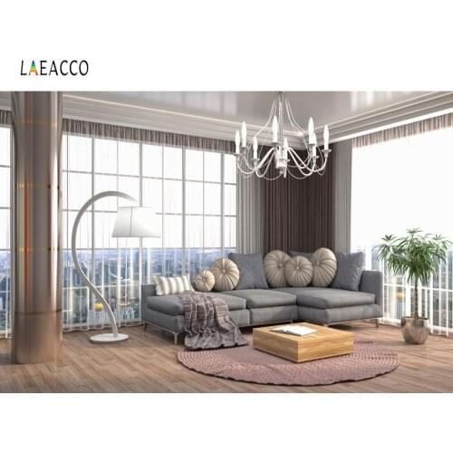 Laeacco Photo Backgrounds Living Room Sofa Chandelier French Window Carpet Interior Photographic Backdrop Photocall Photo Studio