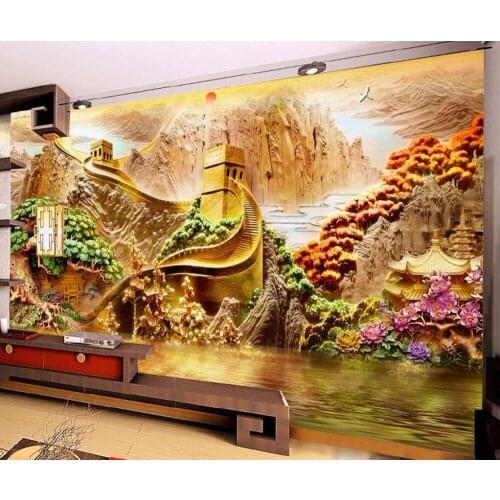 Diantu Home decoration wallpaper custom mural beautiful mountains and rivers 3D relief background wall mural 3d wallpaper