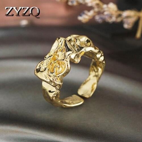 ZYZQ Creative Tin Foil Paper Irregular Open Ring for Neutral Rock Style Metal Texture Concave and Convex Geometric Finger Ring