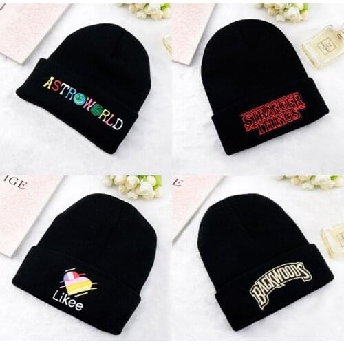 New Knitted Embroidery BACKWOODS ASTROWORLD STRANGER THINGS Likee SEND NUDES Warm Cap Hat Skullies & Beanies For Women Men Gift
