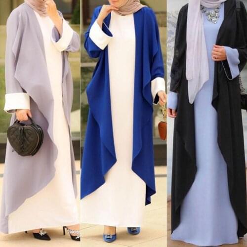 New Middle Eastern Womens Arab Robes Fake Two-piece Color Matching Loose Long Blouse Muslim Abaya Clothing Fashionable Robe