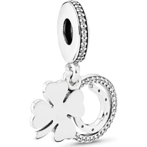 Fit Original Pandora Charms Bracelet Cute Clover Pendant Clear CZ Horseshoe Beads for Jewelry Making DIY Bangle Good Luck Dangle
