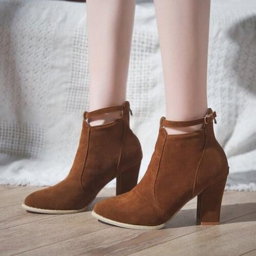 Autumn and Winter Boots New pointed thick heel Martin boots womens high heel womens boots belt buckle back zipper naked boots
