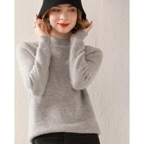 Autumn Winter Pure Wool Sweater Women Half High Neck Knitted All-Match Sweater Diamond Pattern Large Size Loose Bottoming Shirt