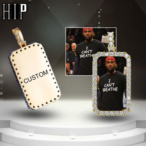 Hip Hop Big Square Custom Photo Memory Iced Bling AAA+ Cubic Zirconia Personalized Necklace & Pendant For Men Jewelry Solid Back
