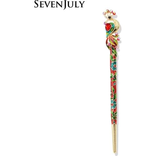 Crystal Rhinestone Peacock Hair Stick Women Enamel Flower Headwear Hair Accessory Fashion Jewelry