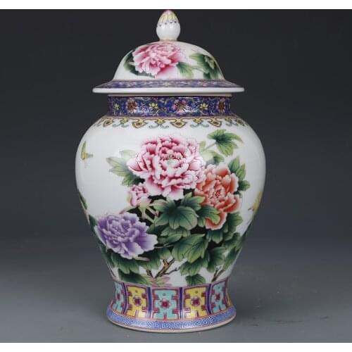 Qing Dynasty Qianlong Enamel Peony Pattern General Tank Cover Pot Antique Collection