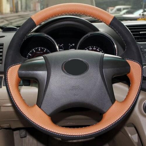 Hand stitch steering wheel cover leather Non-Slip superior quality grip cover For Toyota Highlander Carola Camry Levin REIZ RAV4