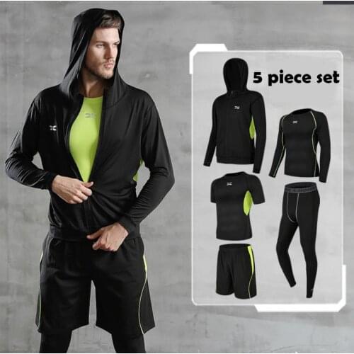 Sports suit mens running fitness clothes five-piece short-sleeved quick-drying t-shirt sports clothes