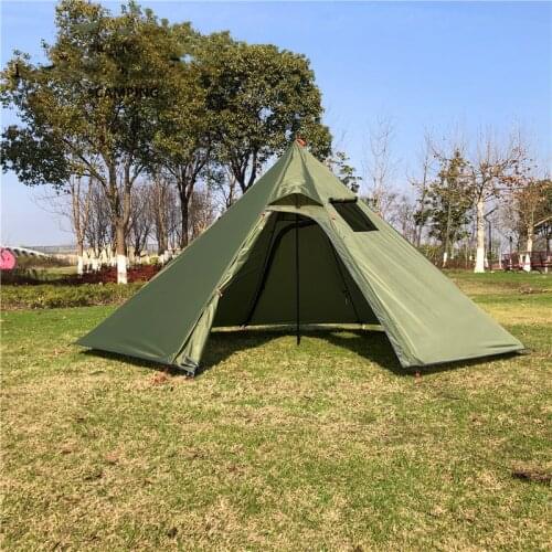 3-4 Person Ultralight Outdoor Camping Big Pyramid Tent Awnings Shelter with Chimney Hole for Bird watching Cooking