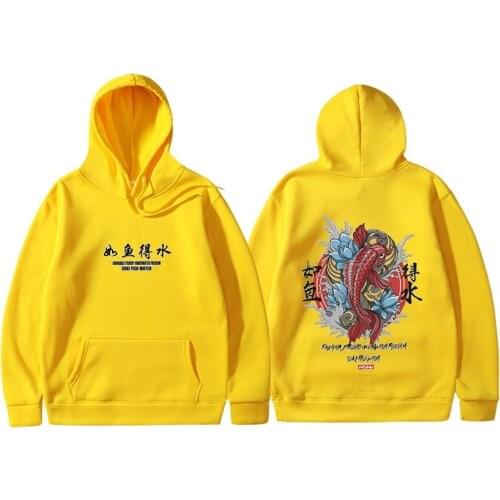 New Men Cool Mens Hip Hop Hooded Tops Hoodies Japanese Style Koi Daily Casual Streetwear Sweatshirt Men/Women Pullover