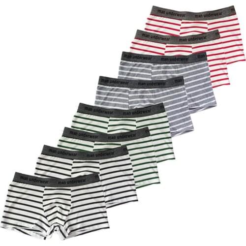 2021 New 8Psc/Lot Men Panties Fashion Mens Boxer Cotton Shorts Stripe Male Breathable Underwear Elastic Soft Men Underpants