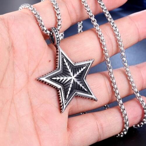 Pentagram Star Talisman Stainless Steel Men Necklaces Pendants Chain Punk for Boyfriend Male Jewelry Creativity Gift Wholesale