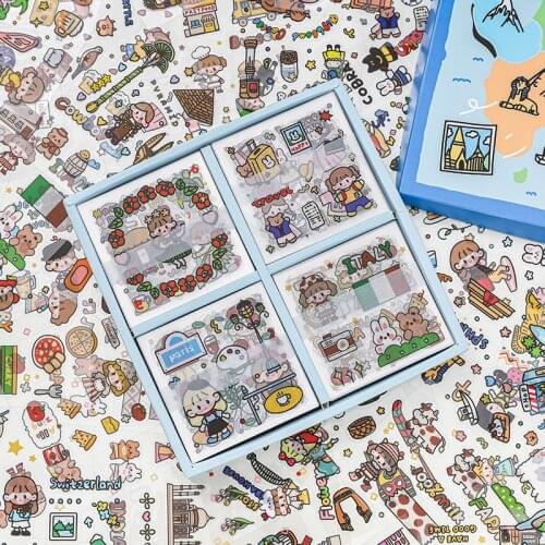 Yisuremia New 100pcs Kawaii Ruanruan Travel Stickers Set Decorative Diary Scrapbook Ipad Cartoon Stationery Sticker Kids Gift