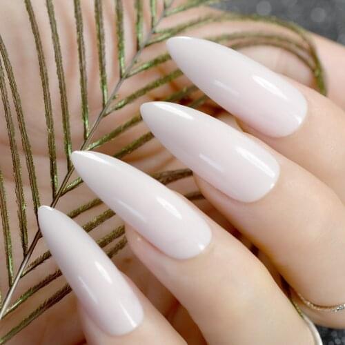 Pointed Extra Long Fake Nails Fashion Nude Pink Plastics Full Nails Shiny Manicure Tips with Glue Sticker