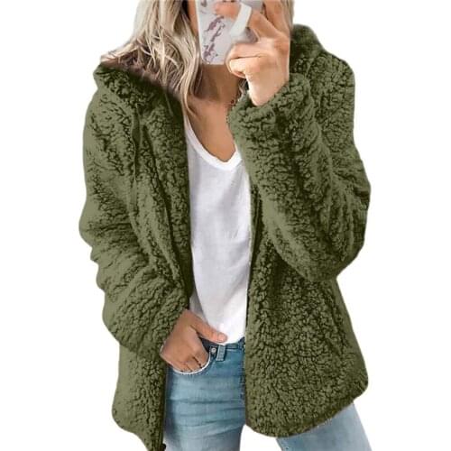 Women Fur Coat Jacket Warm for Autumn Winter Streetwear Jackets Hooded Zipper Coat