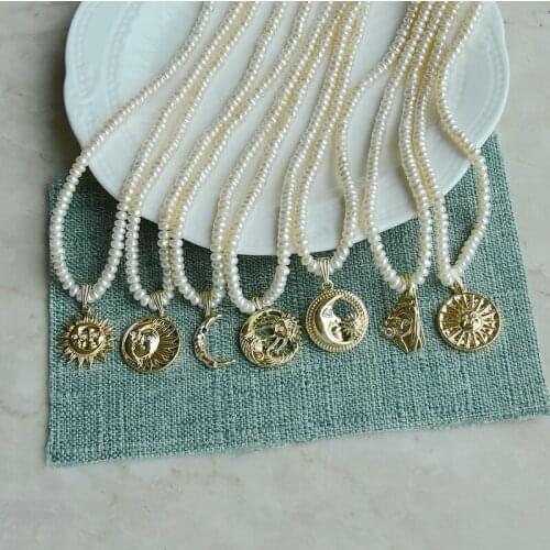 European and American Fashion French Luxury Freshwater Pearl Metal Pendant Mix and Match Necklace Women