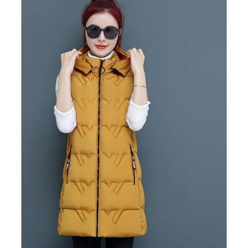 2021 New Autumn And Winter Down Cotton Waistcoat Womens Slim Plus Size Cotton Vest Mid-Length Womens Sleeveless Jacket
