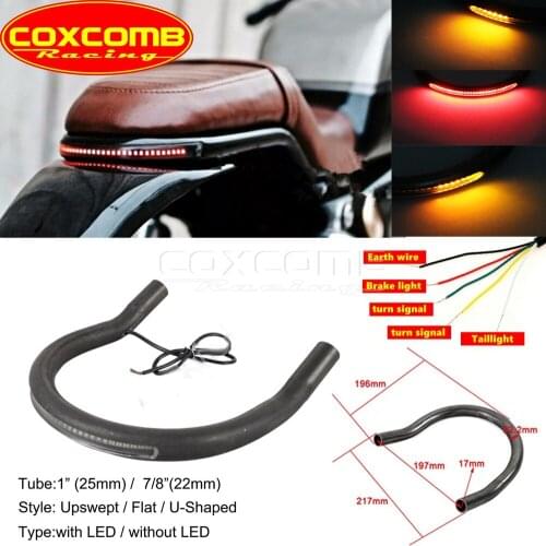 1" 7/8" 22mm 25mm Modified Rear Seat Frame Hoop Loop LED Tail Brake Turn Signal for Honda CB/L Suzuki Yamaha Kawasaki Cafe Racer