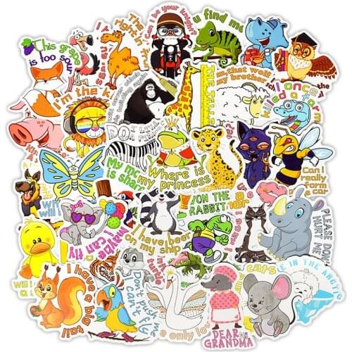 10/50PCS Cute Cartoon Animal Sticker Toys for Children Funny Words Anime Stickers to Laptop Phone Luggage Car Decal Gifts