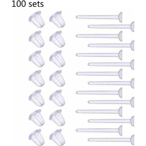 100 Set Hypoallergenic Simple Plastic Earrings Clear Ear Pins Needle and Resin Earring Backs DIY Ear Accessories