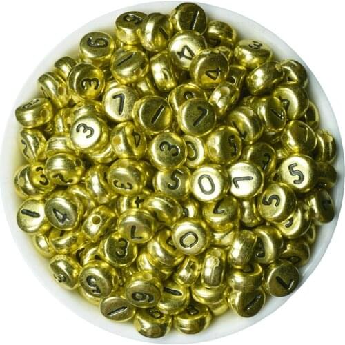 200PCs Numbers Alphabet Letter Beads For Jewelry Making 7mm Gold Silver Color Acrylic Round Beads Random Mixed Beads