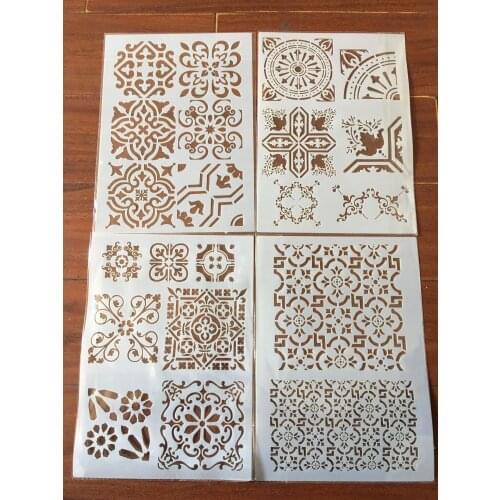 4pcs / set A4 Window flower lace Stencils Painting Coloring Embossing Scrapbook Album Decorative Template