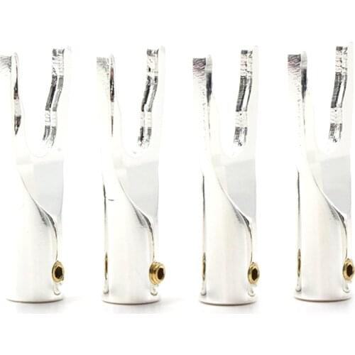 4pieces pure copper Silver plaed Y Spade plug spade adapter for audio video speaker wire