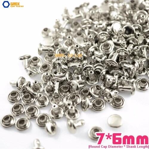 600 set 7*6mm Silver Double Cap Round Rapid Rivet Punk Rock Leathercraft Rivet