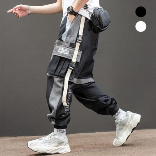 75% Hot Sales!!! Stylish Men Multi Pockets Straps Patchwork Ankle Tied Long Cargo Pants Trousers