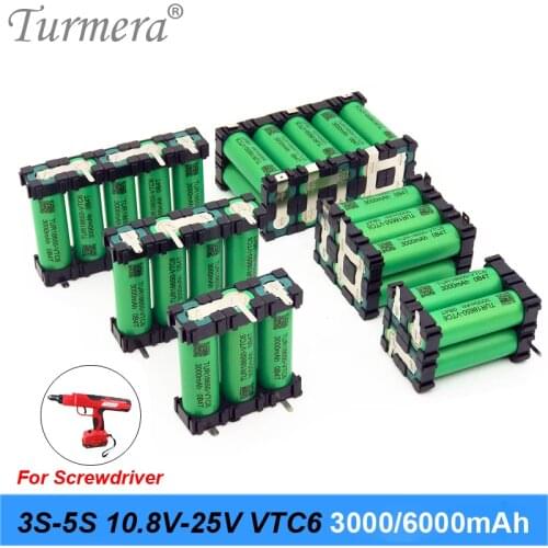Turmera 3S 12.6V 4S 16.8V 5S 21V VTC6 Battery 3000mAh 30A Battery TUR18650-VTC6 Add Holder for 12V 18V Screwdriver Batteries Use