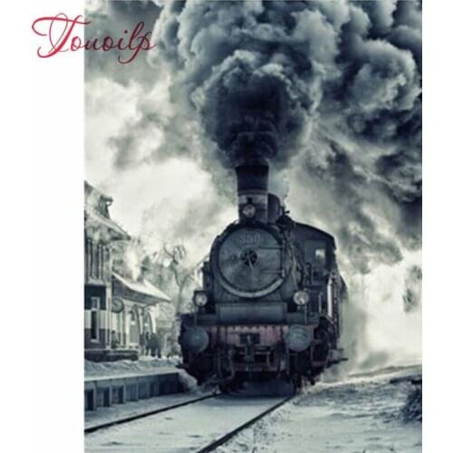 Diy 5d diamond painting cross stitch Zwart Wit Trein mosaic handmade painting flowers full round diamond embroidery pattern