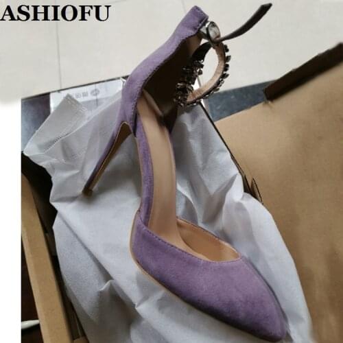 ASHIOFU Handmade Real Photos Womens High Heels Pumps Euro&American Style Pointed Dress Shoes Crystals Fashion Pumps Court Shoes