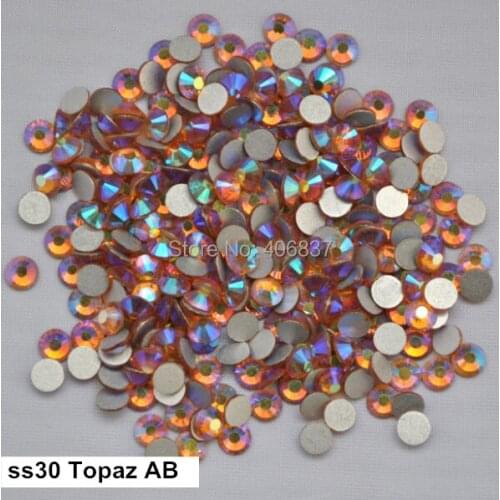 Free Shipping! 288pcs/Lot, ss30 (6.3-6.5mm) Topaz AB Flat Back Non Hotfix Nail Art Glue On Rhinestones